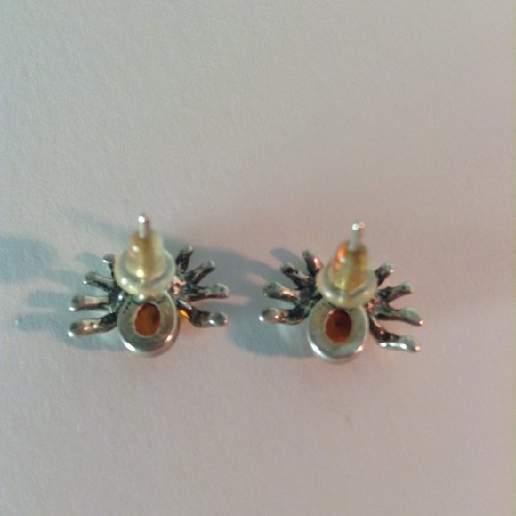 Amber and Silver Spider earrings - Picture 3 of 5